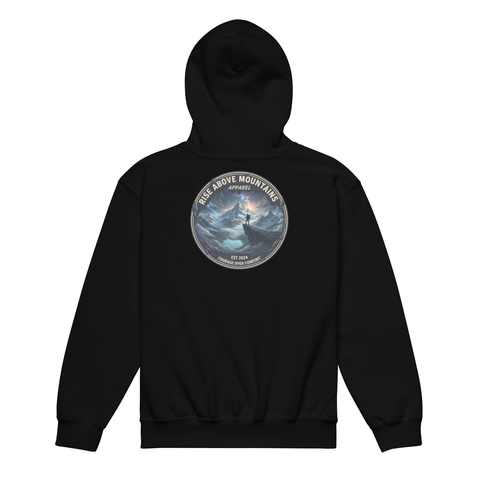 Youth "Courage over comfort" hoodie - Rise Above Mountains LLC
