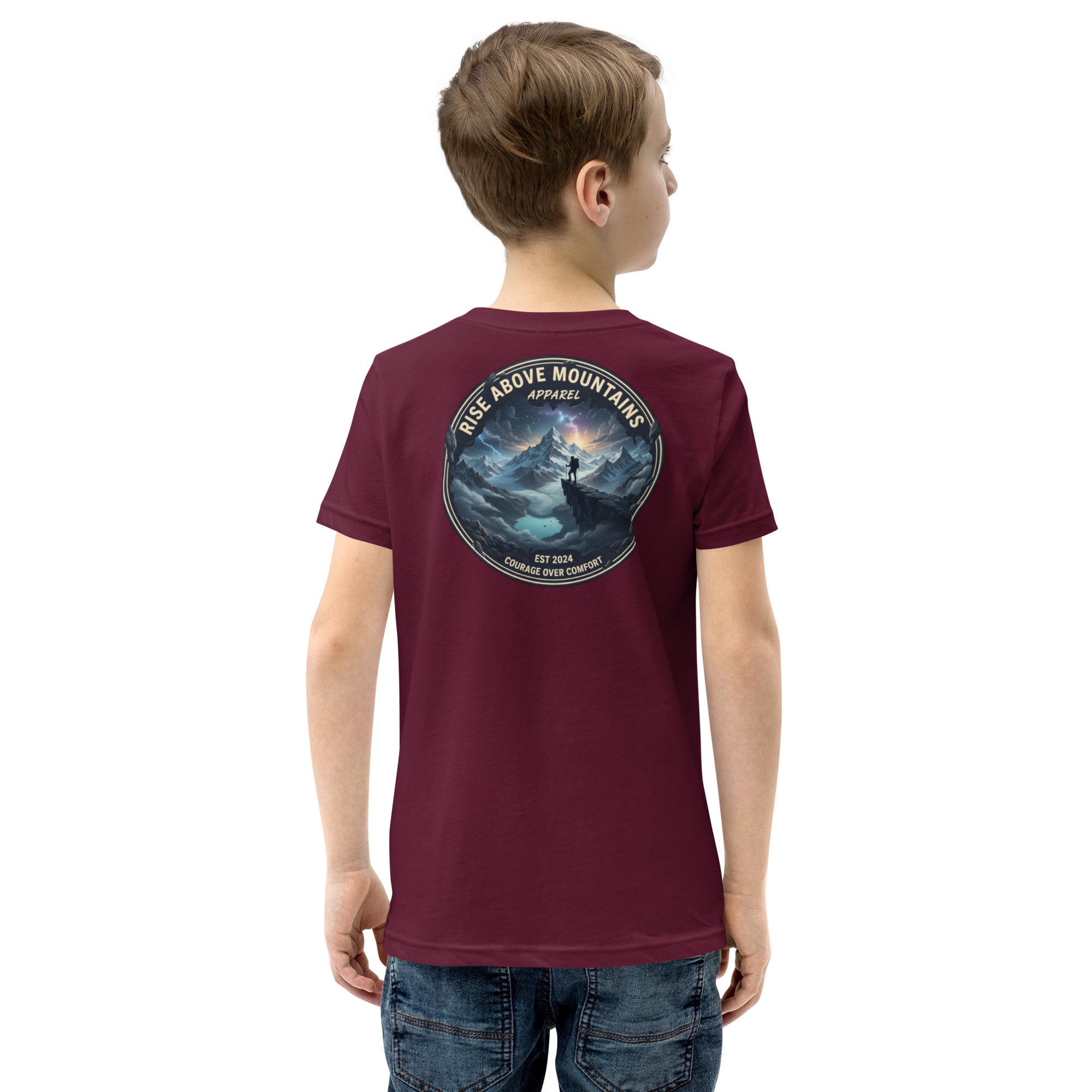 Youth "Courage over comfort" T-Shirt - Rise Above Mountains LLC